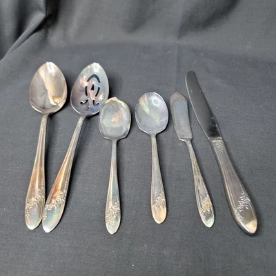 Лот из 6 винтажных тарелочных ножей Oneida Community Tudor ложки сервировочный ПК Appx 9,5 дюйма - Изображение 1 из 3