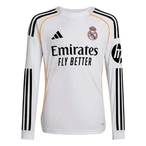 adidas 2025-26 Real Madrid Youth Stadium Home Long-Sleeve Soccer Jersey - Picture 1 of 3