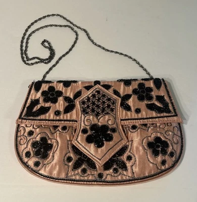 CAMI Pink & Black Beaded Evening Cocktail Prom Purse Clutch Vintage - Image 1 of 4