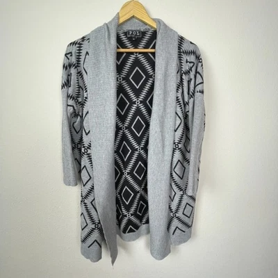 POL 开放式前瀑布开衫 M 码灰色黑色部落西部节日波西米亚 — 第 1/4 张图片