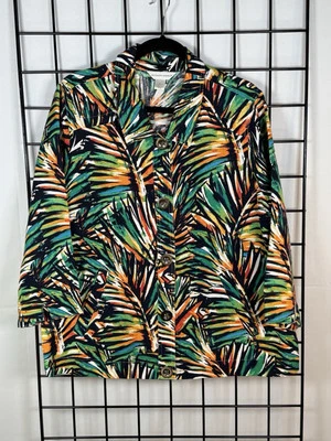 Christopher & Banks Festive Tropical Palm Leaf Linen Button Up Jacket Womens XL - Image 1 of 4