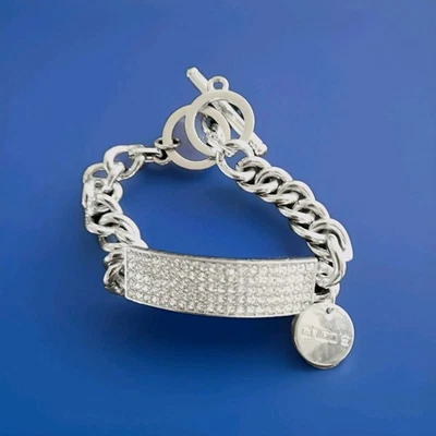 Pulsera Chicos Mujer Elegante Moderna Tono Plata Pavé Cristal Estilo Identificación 8 Pulgadas Foto 1 de 2