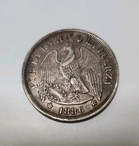 Chile, 1 Peso 1886, high grade, silver crown coin - Picture 1 of 2