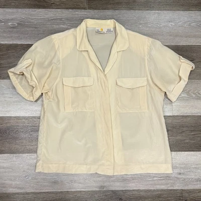 Camisa de Seda Liz Claiborne De Colección Talla 10 Botones Manga Corta Almohadillas para el Hombro Hong Kong Foto 1 de 4