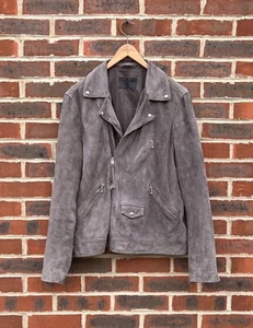 All Saints Mens HOLT Suede Biker Jacket EXTRA LARGE XL Grey Bomber AllSaints - Picture 1 of 9