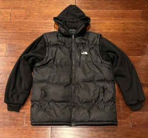 The North Face Nuptse Black Logo Mens XL Fleece Hoodie Puffer Ski Jacket Vest - Picture 1 of 20