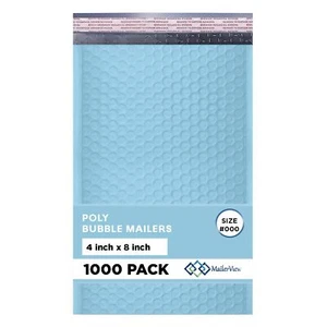 MAILERVIEW Petites enveloppes à bulles bleu clair 4x8 pouces #000 | Bullet poly rembourré épais - Photo 1/8