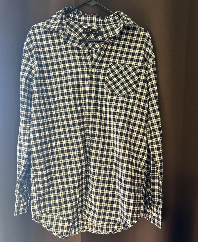 Men’s large Active Button Up Dress Shirt Dark Blue Check Foto 1 de 4