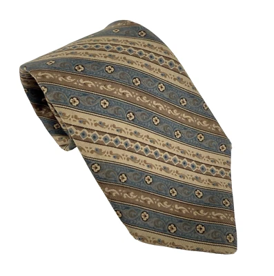 Corbata de Seda Yves Saint Laurent De Colección Ajustada Floral Paisley Rayas Diseñador Boho Años 90 Foto 1 de 4