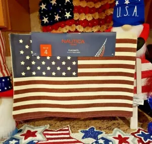 NAUTICA Patriotic USA Flag Americana July 4th Stars & Stripes Placemats Set 4 - Picture 1 of 3