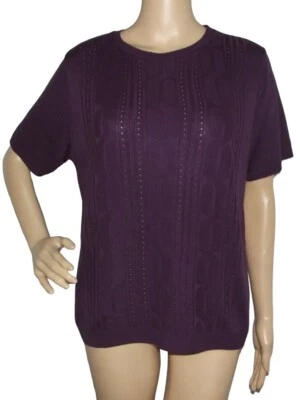 Alfred Dunner Size Small Dark Purple Pullover Short Sleeve Knit Sweater acrylic - Image 1 of 4