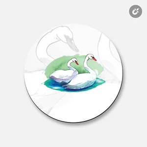 Swans Watercolor Animal | 4'' X 4'' Round Decorative Magnet - Picture 1 of 2