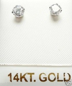 14KT YELLOW GOLD -STAMPED & GUARANTEED- 5MM CZ EARRINGS - GIFT BOX - FREE SHIP - Picture 1 of 7