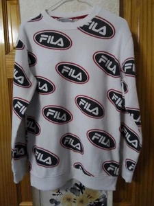 Fila Sweatshirt Adult White Small Pullover Activewear Sweater Mens Allover Print - Picture 1 of 6
