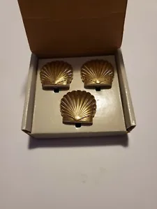 PartyLite Seacrest Set Gold Scallop Seashell Hurricane Shade Stand 3 pc Orig Box - Picture 1 of 3