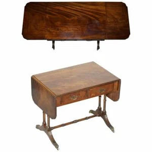 LARGE BEVAN FUNNELL EXTENDING FLAMED MAHOGANY SIDE END LAMP CARD TABLE LION FEET - Picture 1 of 12
