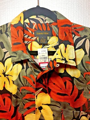 Camisa de campamento Loud Roberto Villini con botones para hombre estampado tropical XL SEDA $65 Foto 1 de 4