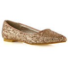 New Womens Pointed Ballet Flats Ladies Sparkly Glitter Slip On Pumps Shoes