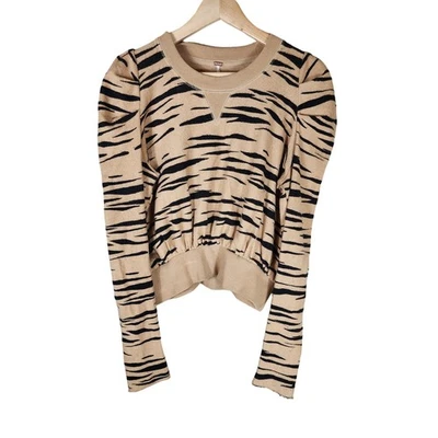 Sudadera FREE PEOPLE Marrón Negro Estampado Animal Zaza Cebra Talla XS (grande) Foto 1 de 4