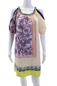 Leifnotes Womens Beaded Detail Patchwork Trapeze Dress Multicolor Size 8 - Picture 1 of 6