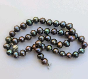 14k White Gold 16inch Peacock Cultured Tahitian Pearl Strand - Picture 1 of 9