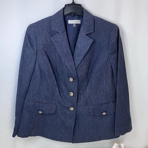 Kasper Women's Three Button Blue Denim Blazer Suit Jacket size 16W - Picture 1 of 10