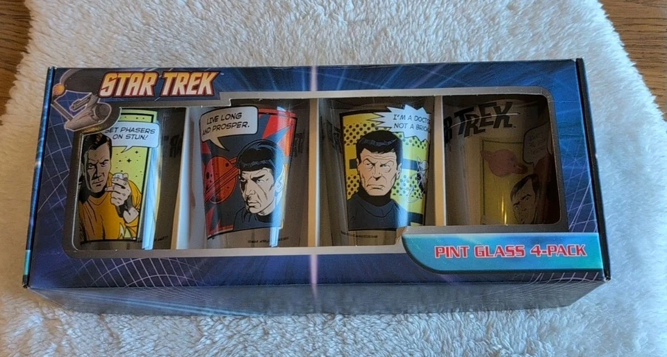 Star Trek Set of 4 16oz Glass Tumblers Featuring Captain Kirk Spock