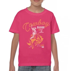 Vintage Cowboy Rodeo Youth T-shirt Bucking Bronco Rider Country Life Kids - Picture 1 of 36
