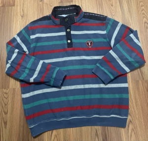 Polo Bear Sweatshirt Mens XXL Striped Rugby Knit Mock Neck Pullover Blue - Picture 1 of 16