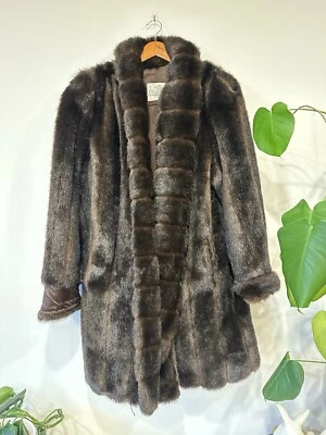 Cinturón grande de piel de conejo vintage Oleg Cassini visón marrón de lujo de longitud media Foto 1 de 4