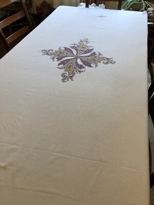 Mantel William Sonoma 100 % algodón estampado cachemir blanco roto con borde Foto 1 de 4