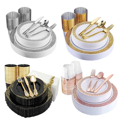 AEX 175pcs Disposable Dinnerware Dining set for 25 People – Plates, Cutlery & Cups