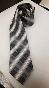 Mens Dark Gray light gray Stripe Tie by Bergamo New York - Picture 1 of 5