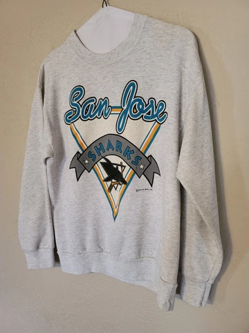 Vtg 1992 San Jose Sharks Men Sweatshirt Pullover Crew Bite Logo Hockey sz L Cover