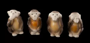 Statue 4 Wise Monkeys La Wisdom Ceramic H:7cm Dont 1 Rogue #3418 - Picture 1 of 1