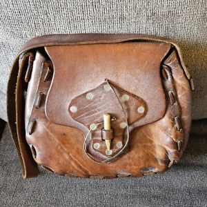 Vintage 70's Hand Tooled Painted Brown Leather Shoulder Bag Purse Boho Festival - Bild 1 von 12