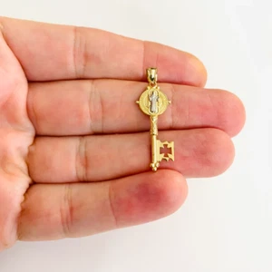 14K Solid Gold Saint Benedict Key - 1.3" 14K Real Gold San Benito Pendant- PT738 - Picture 1 of 9