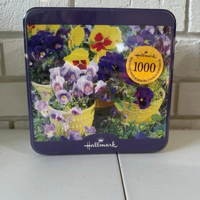 Hallmark Collectible Tin 1000 Pieces Factory Sealed Puzzle Purple Iris Flowers - Image 1 of 4