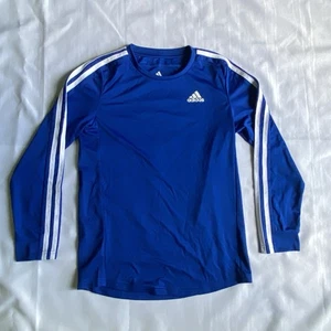 Adidas Climalite Long Sleeve Shirt 3 Stripe Athletic Youth Blue/White M(10-12) - Picture 1 of 8