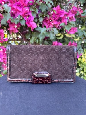 Cartera Larga Celine Macadam Gamuza Cocodrilo Cuero Repujado Marrón Foto 1 de 4