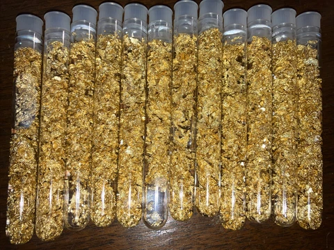 12 - .999 24kt ALASKAN GOLD FLAKE Vials!BONUS SIZE! GOLD RUSH Cover