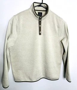 J.Crew Men XL 1/4 Snap Mock Neck Pullover Sweatshirt Beigh Brown Trim - Picture 1 of 13