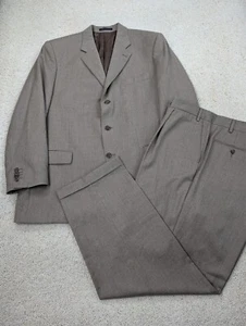 Wool Flannel Suit Mens 44R 38x30 Tan Vintage 2 Piece 3 Button Cashmere Tallia - Picture 1 of 24