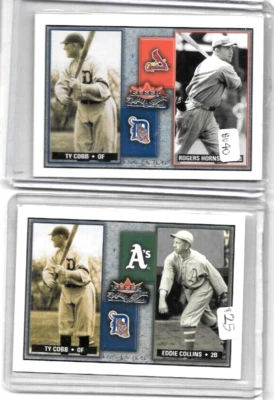 TY COBB/ROGERS HORNSBY & TY COBB / EDDIE CILLINS 2002 FLEER RIVAL FACTIONS BV$65 - Image 1 of 3
