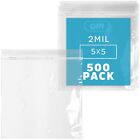 Gpi - Pack Of 500 5" X 5" Clear Plastic Reclosable Zip Bags - Bulk 2 Mil Thic...