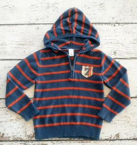 GYMBOREE Small 5-6 5 6 "Ace Driver" Boys Gray Orange Striped Hooded Sweater EUC - Picture 1 of 4