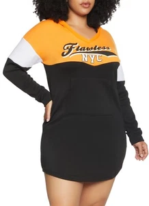 Damen Übergröße orange NYC Pullover V-Ausschnitt Hoodie warm Kleid. Größe 2XL. - Bild 1 von 3