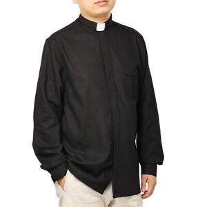 Clergy Mens Shirt with White Tab Collar  Minister Preacher Priest Long Sleeve