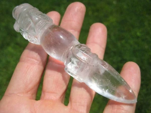 Natural Quartz Crystal dagger Phurba Phurpa Carving Nepal A192 - Picture 1 of 8