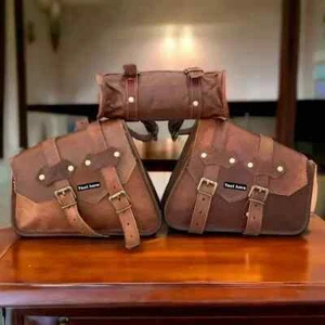 Neue braune Ziegenleder COMBO Motorrad Satteltasche Packtaschen Werkzeug Tragen - Bild 1 von 6